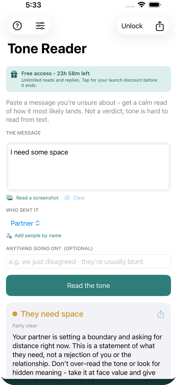 A serious read flagged in red with what to say back